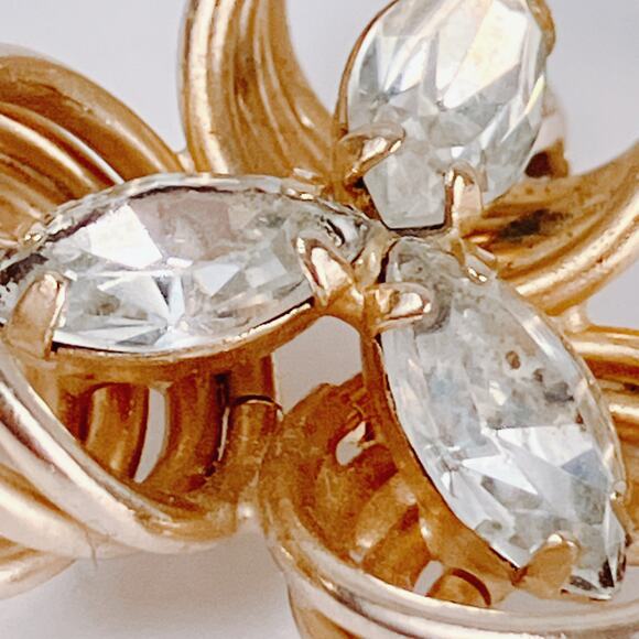 Vintage Mid Century Brooch Wire Loop Marquise Rhinestones Atomic Gold Tone - Picture 4 of 10